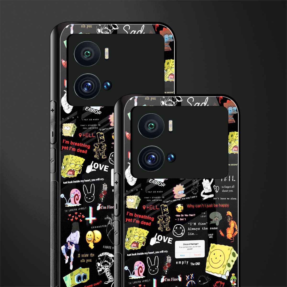 black aesthetic collage back phone cover | glass case for iQOO 9 Pro
