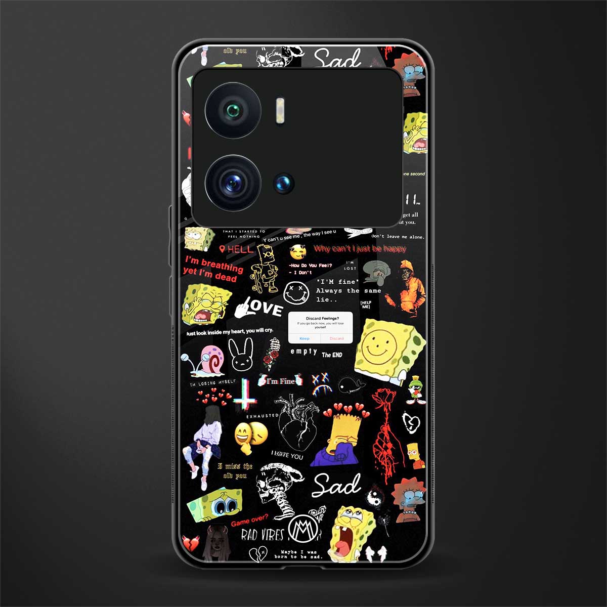 black aesthetic collage back phone cover | glass case for iQOO 9 Pro