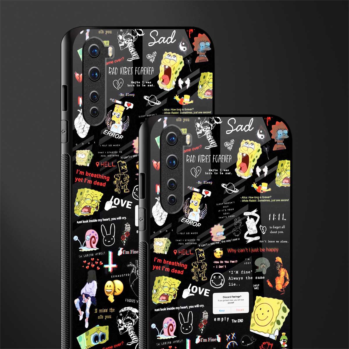 black aesthetic collage glass case for oneplus nord ac2001 image-2