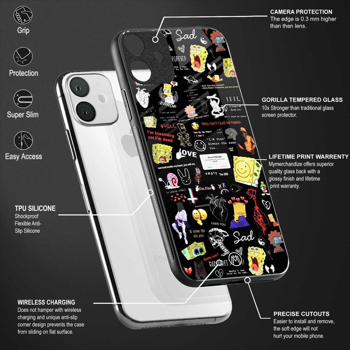black aesthetic collage glass case for vivo x70 pro plus image-4