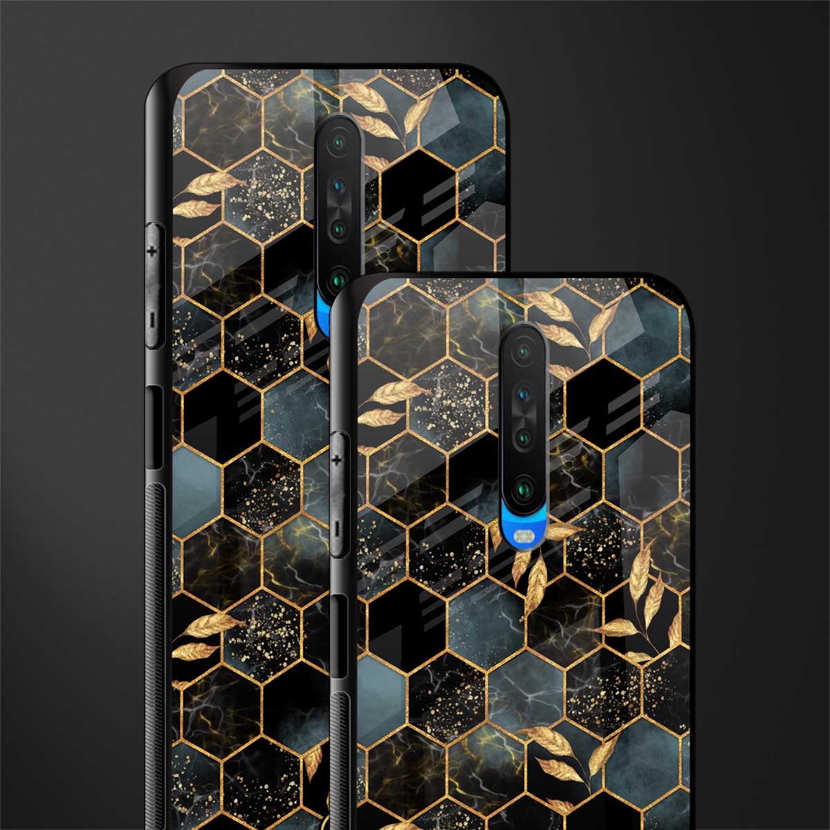 black blue tile marble glass case for poco x2 image-2