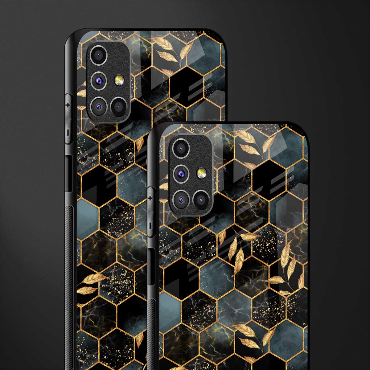 black blue tile marble glass case for samsung galaxy m51 image-2