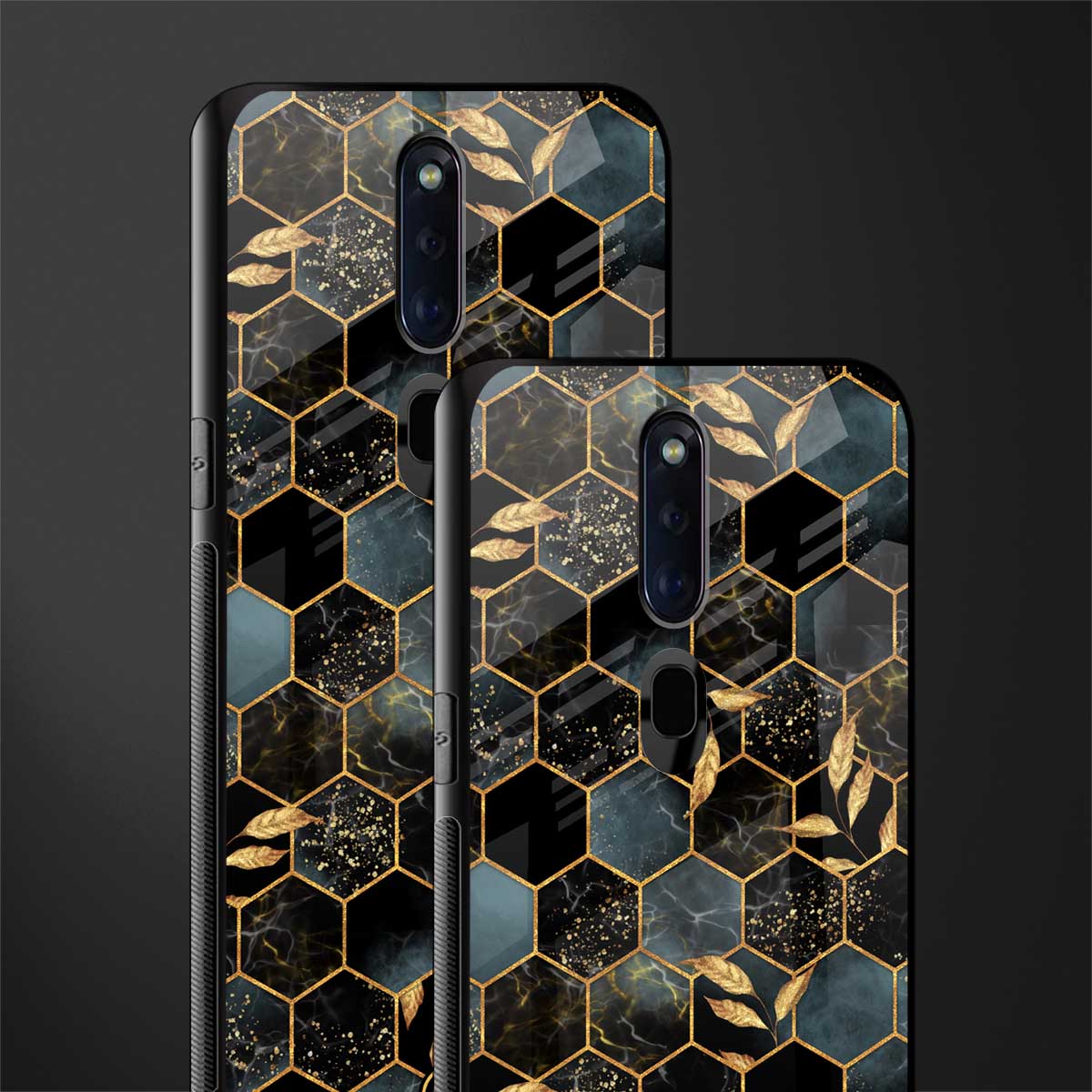 black blue tile marble glass case for oppo f11 pro image-2