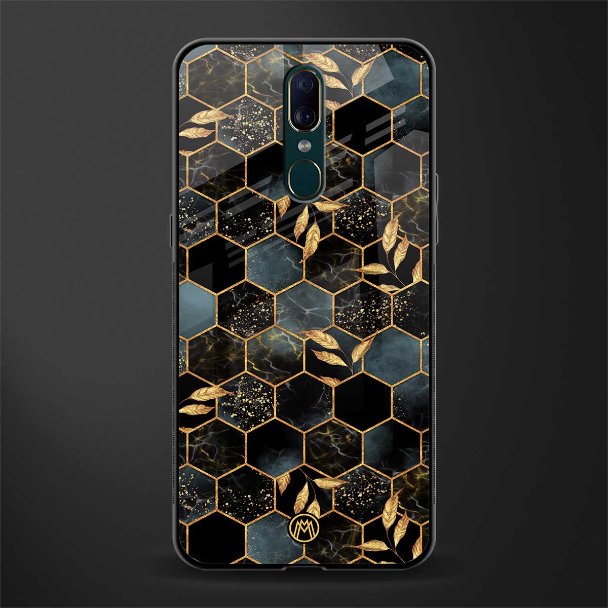 black blue tile marble glass case for oppo a9 image