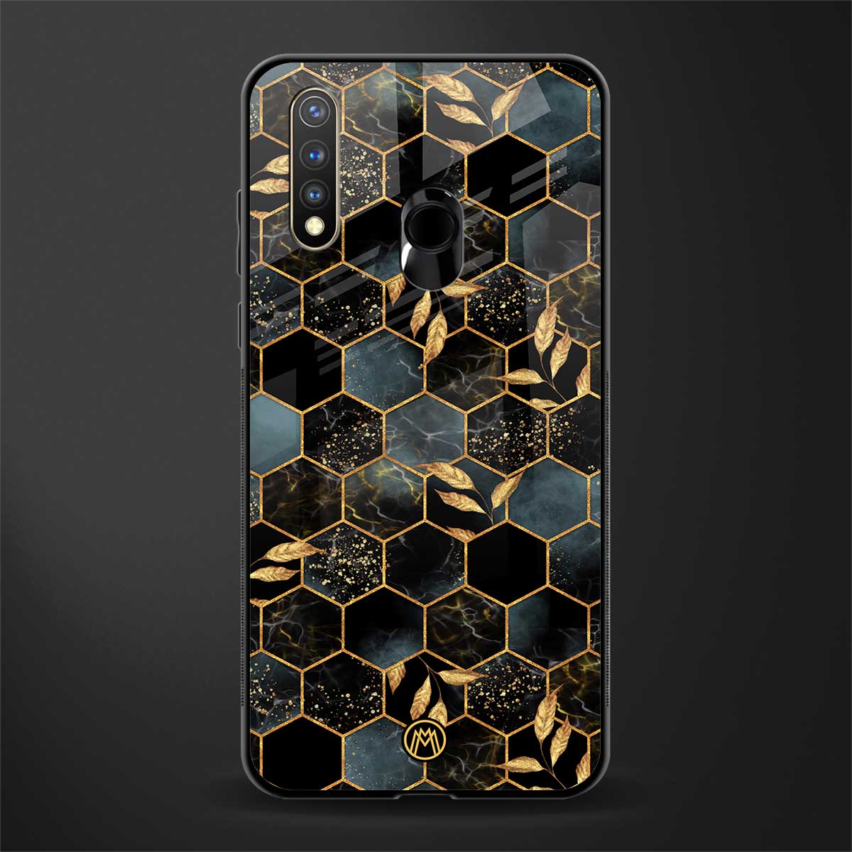 black blue tile marble glass case for vivo y19 image