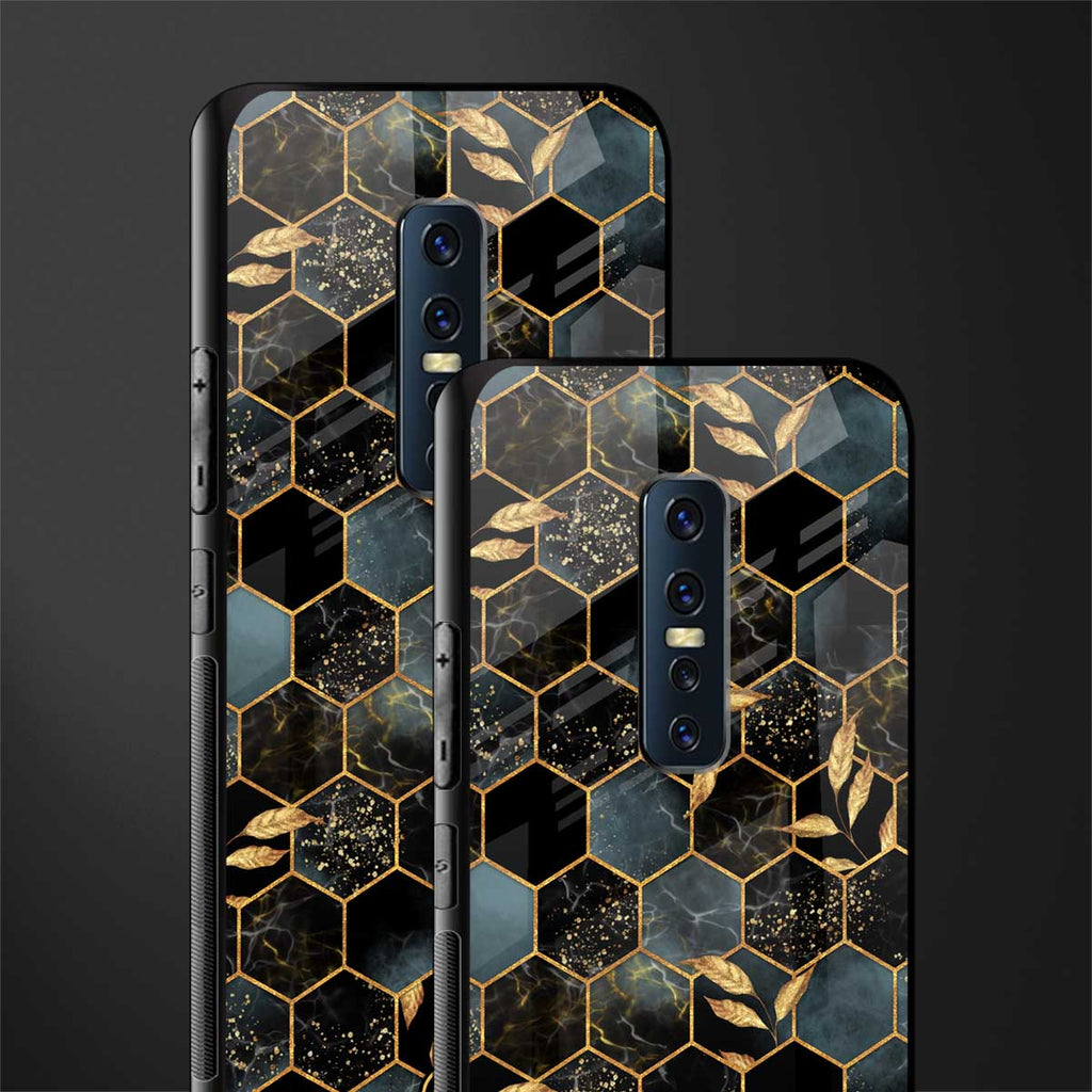 black blue tile marble glass case for vivo v17 pro image-2