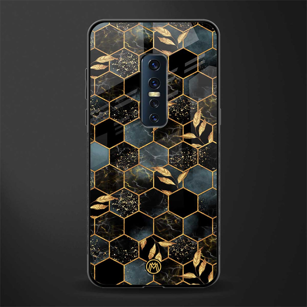 black blue tile marble glass case for vivo v17 pro image