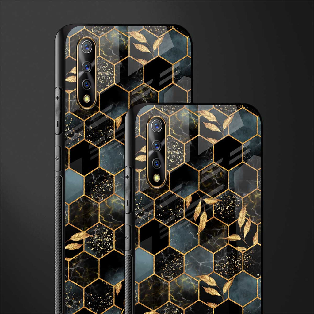 black blue tile marble glass case for vivo s1 image-2