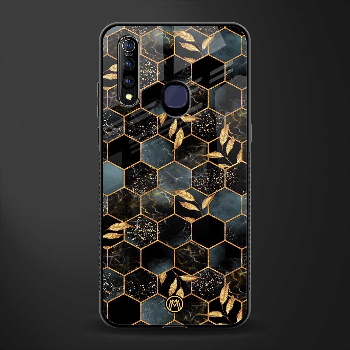 black blue tile marble glass case for vivo z1 pro image