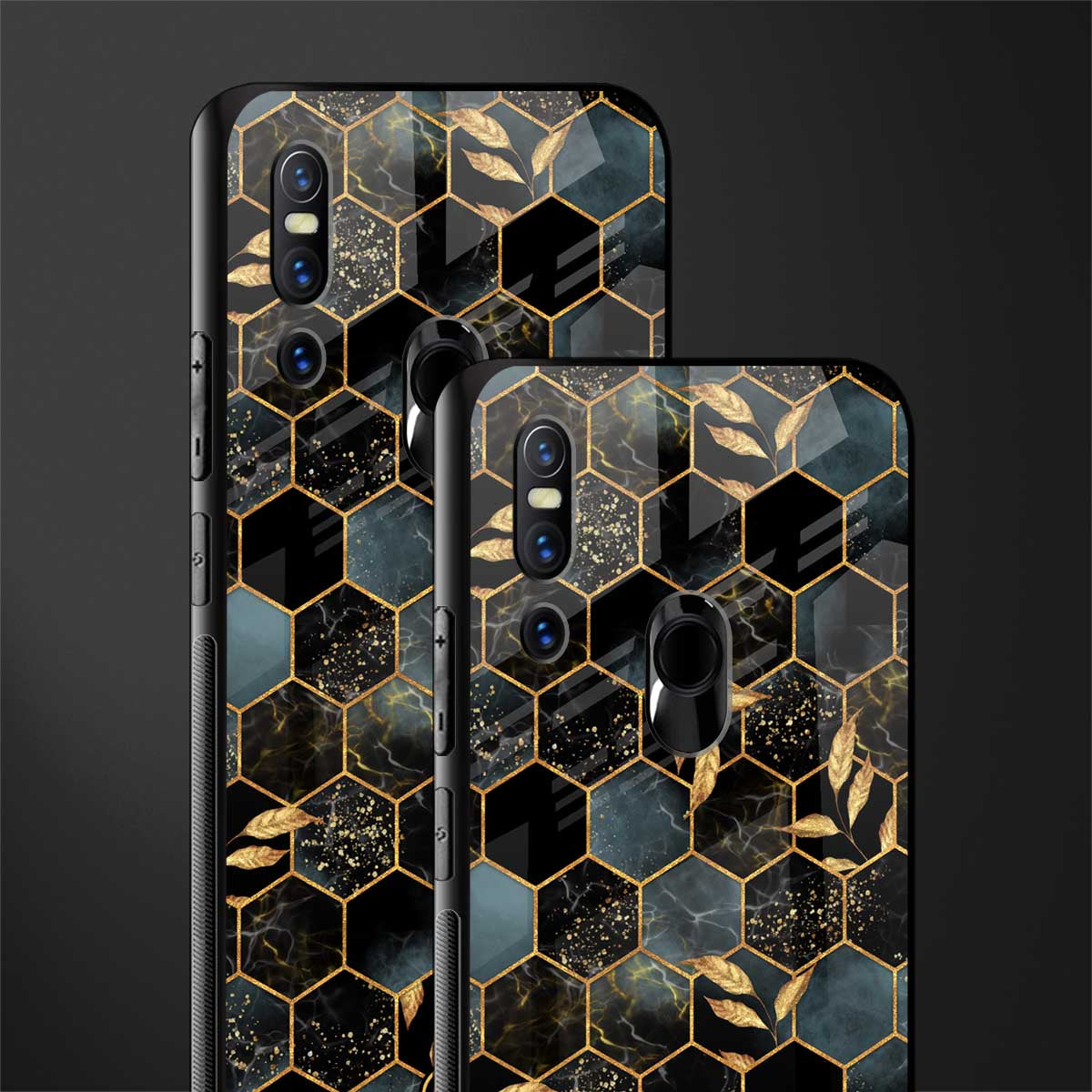 black blue tile marble glass case for vivo v15 image-2