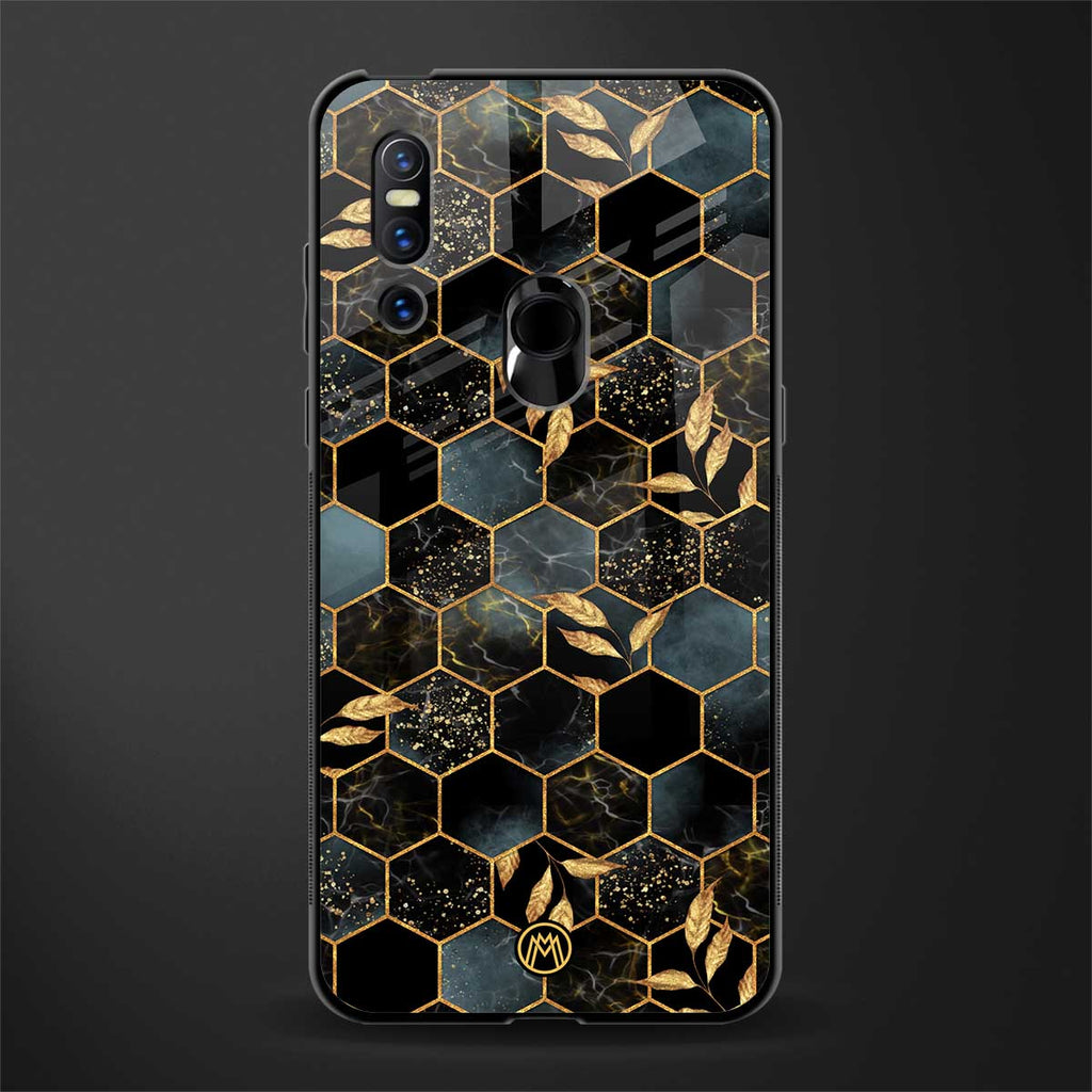 black blue tile marble glass case for vivo v15 image