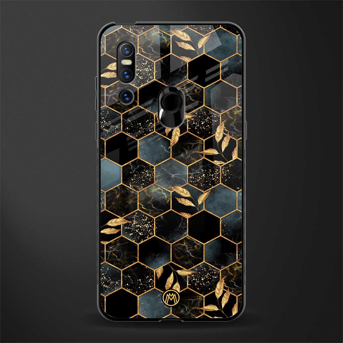 black blue tile marble glass case for vivo v15 image