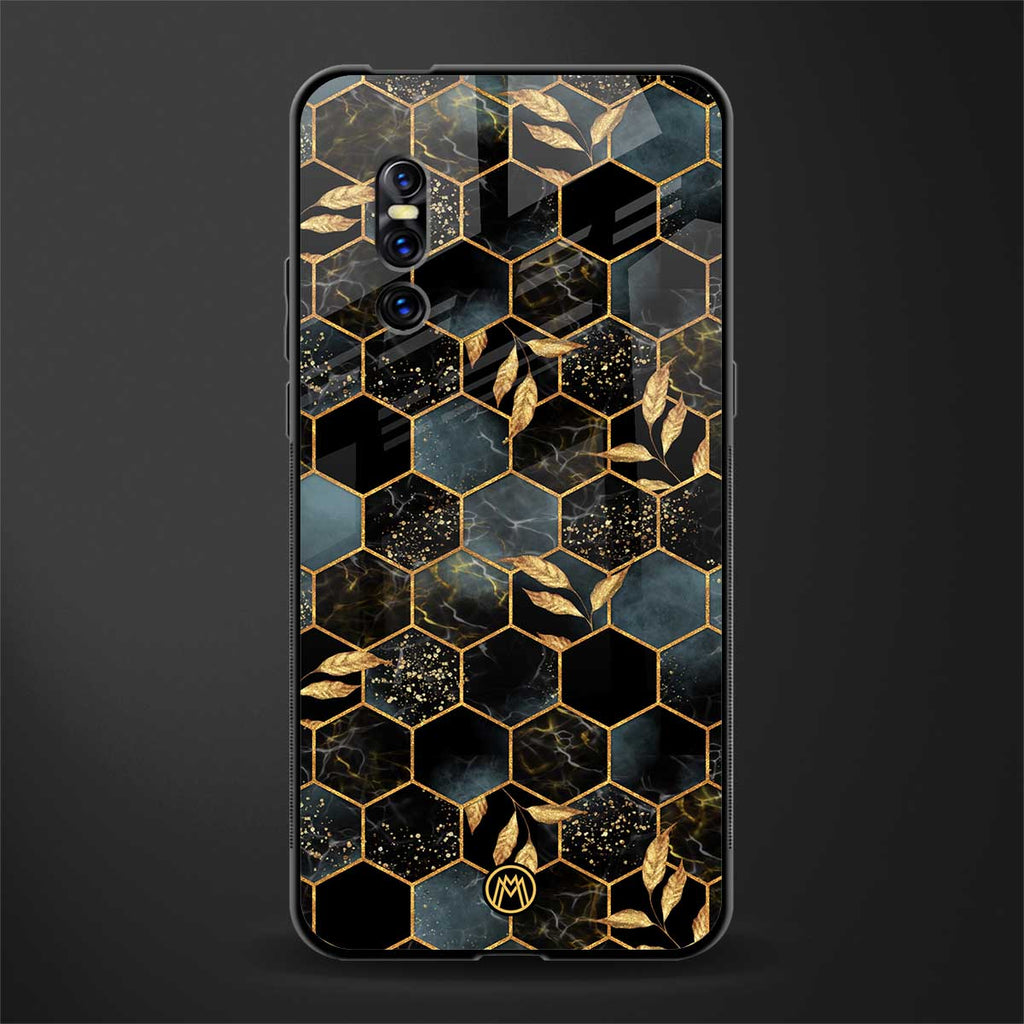 black blue tile marble glass case for vivo v15 pro image