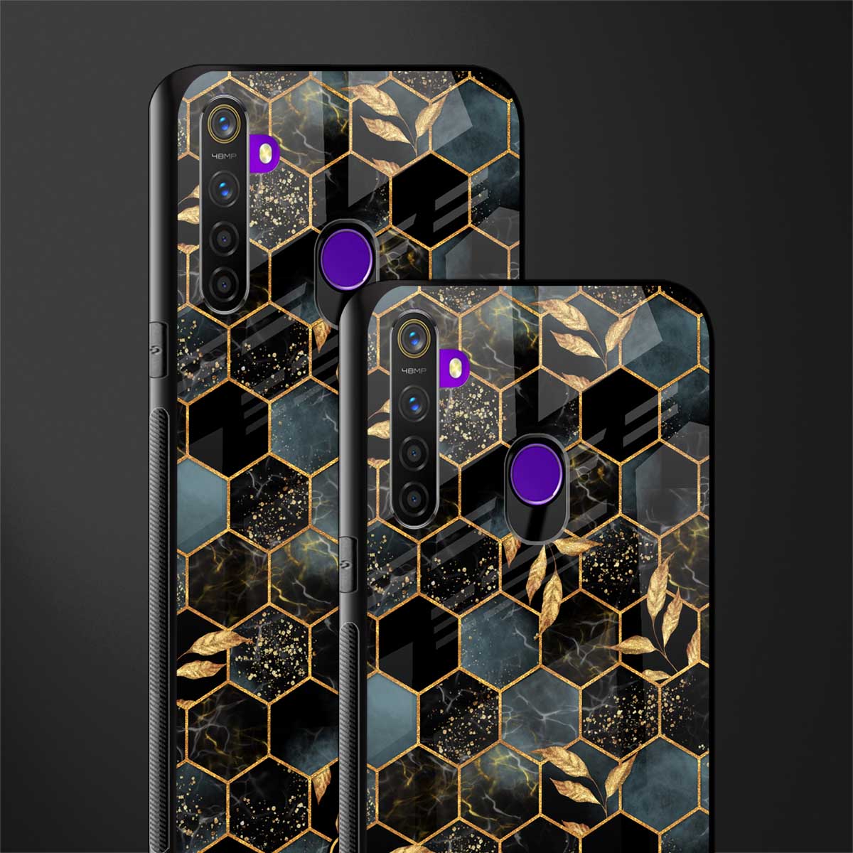 black blue tile marble glass case for realme 5s image-2