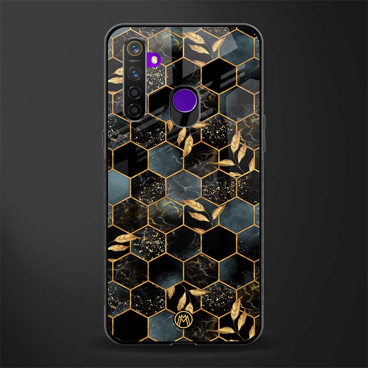 black blue tile marble glass case for realme 5 image