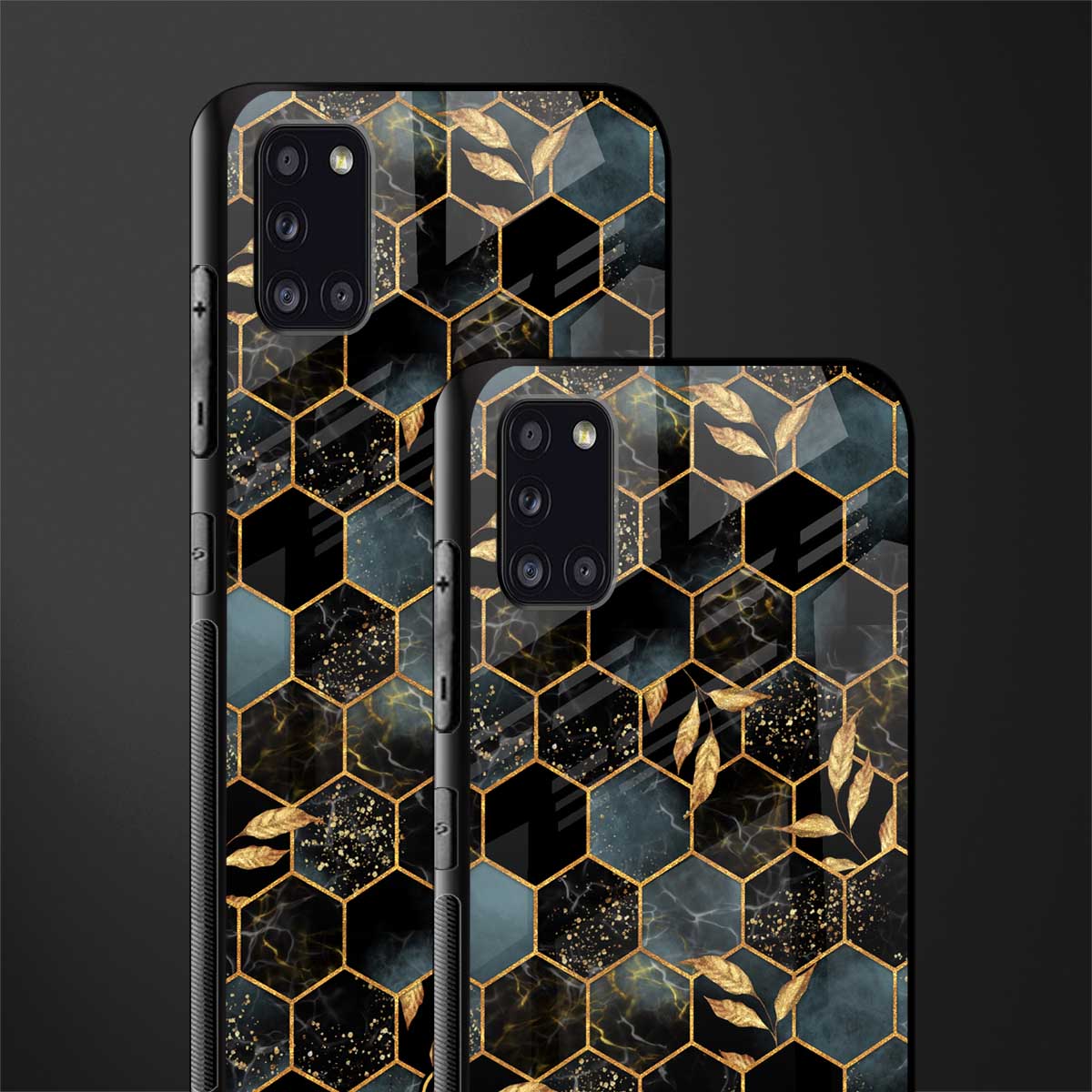black blue tile marble glass case for samsung galaxy a31 image-2