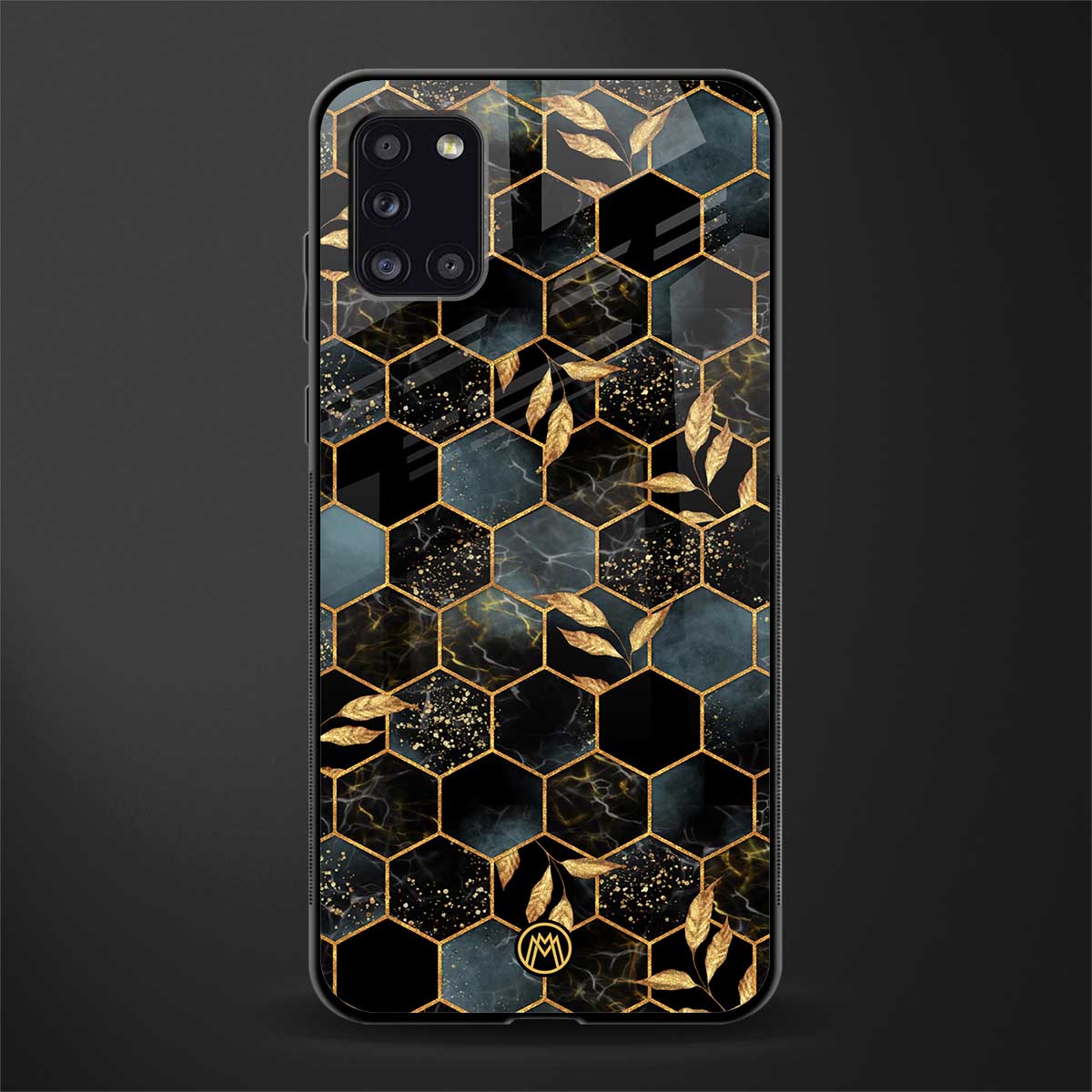 black blue tile marble glass case for samsung galaxy a31 image