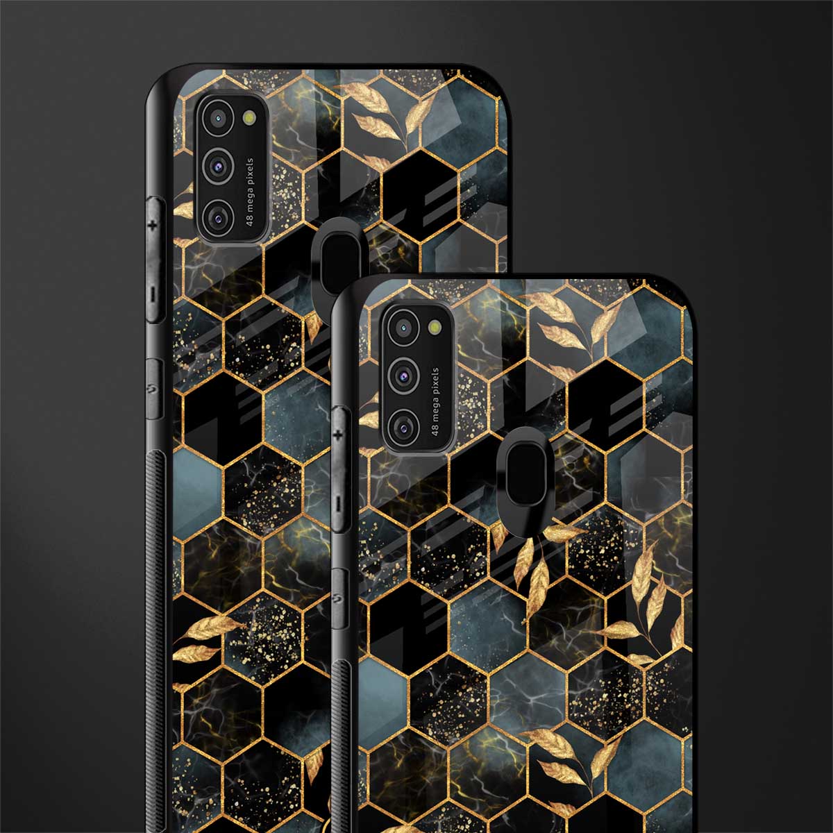 black blue tile marble glass case for samsung galaxy m21 image-2