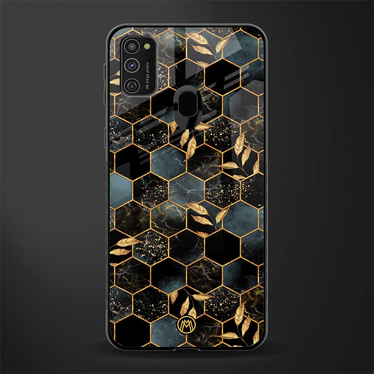 black blue tile marble glass case for samsung galaxy m21 image
