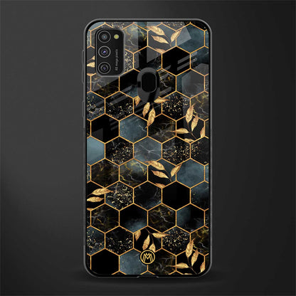 black blue tile marble glass case for samsung galaxy m21 image