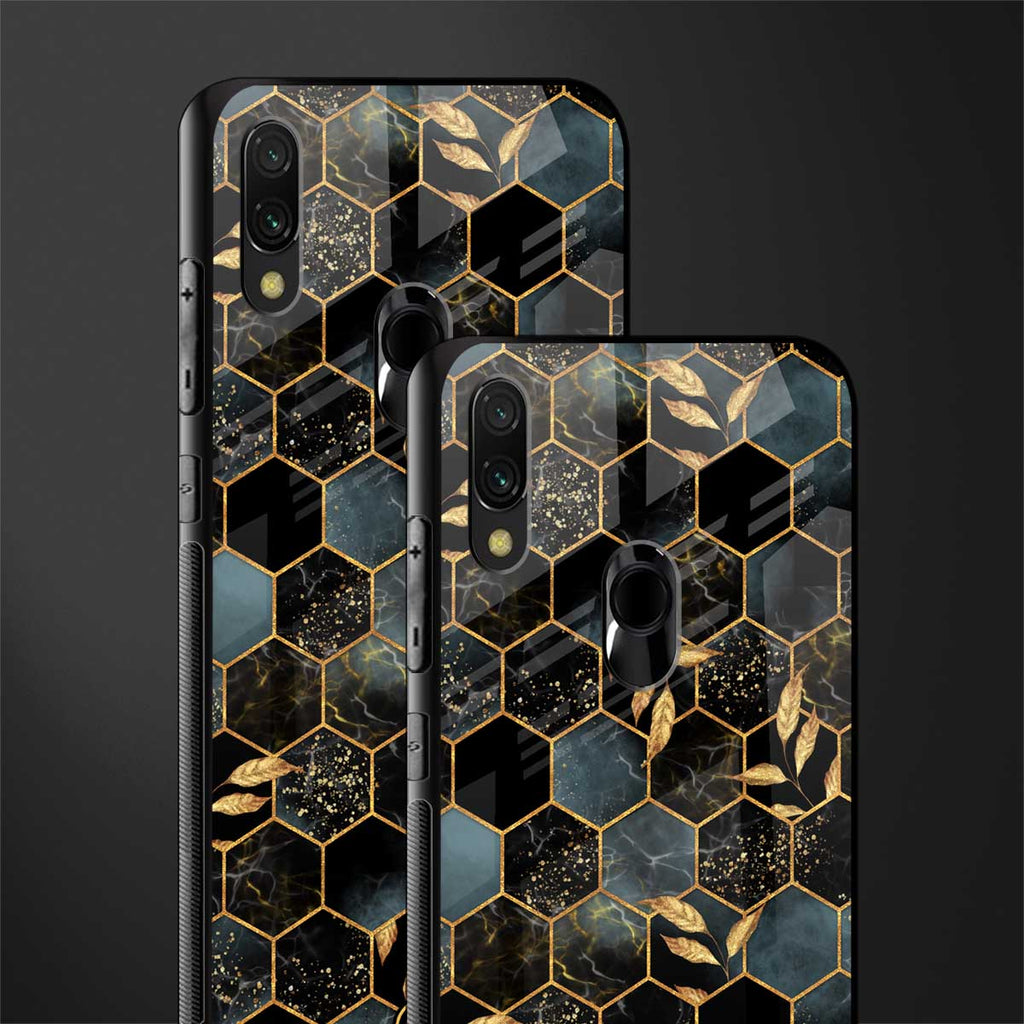 black blue tile marble glass case for redmi note 7 pro image-2