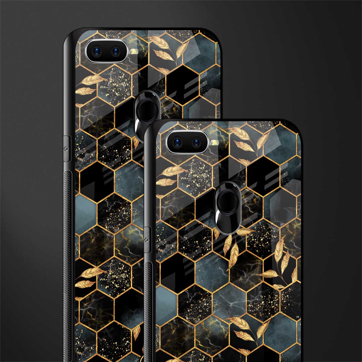black blue tile marble glass case for oppo a7 image-2