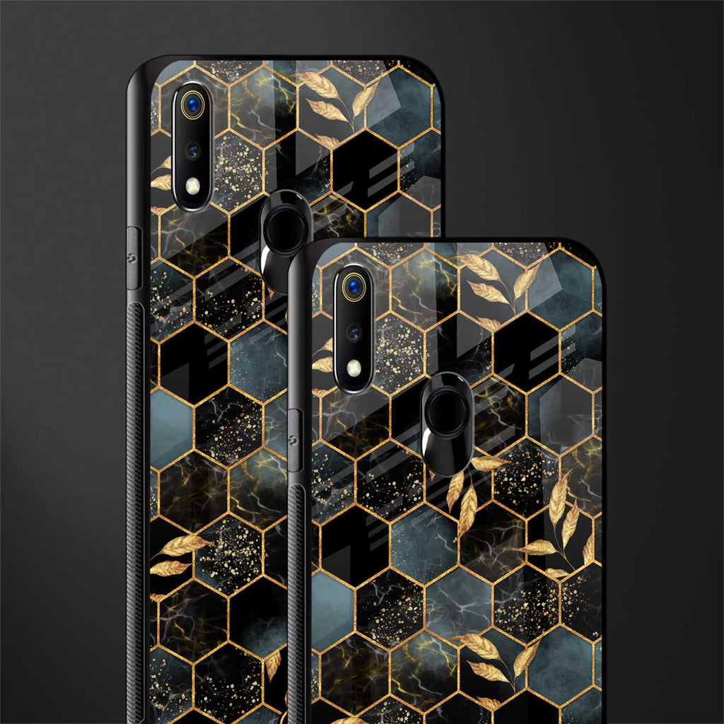 black blue tile marble glass case for realme 3 pro image-2