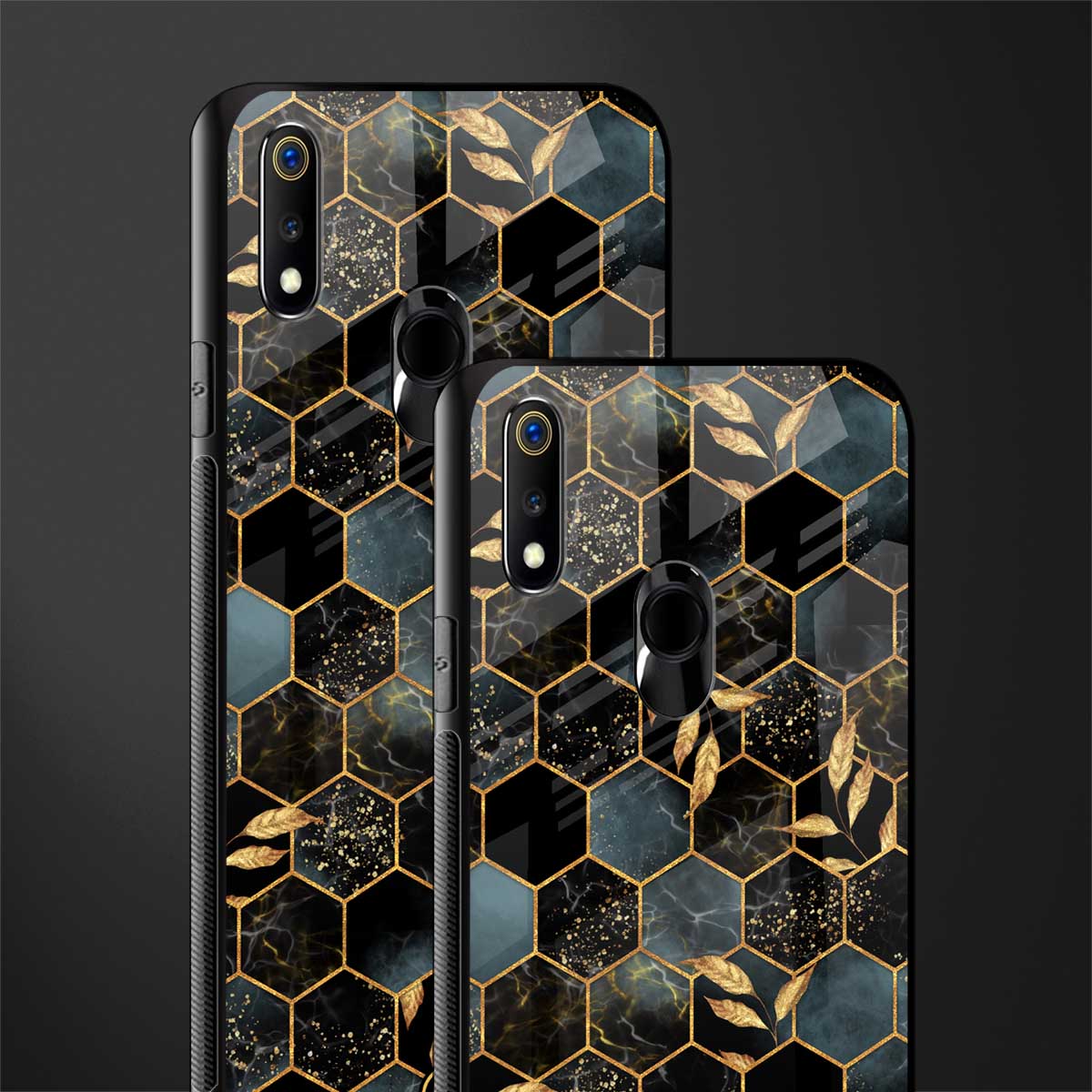 black blue tile marble glass case for realme 3 pro image-2