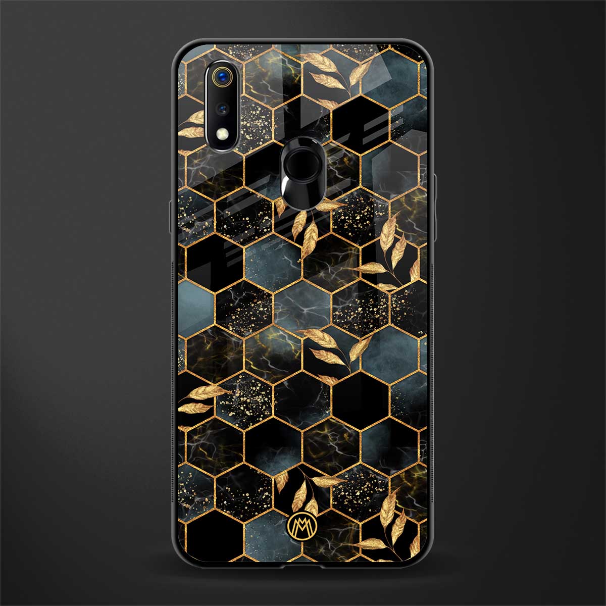 black blue tile marble glass case for realme 3 pro image