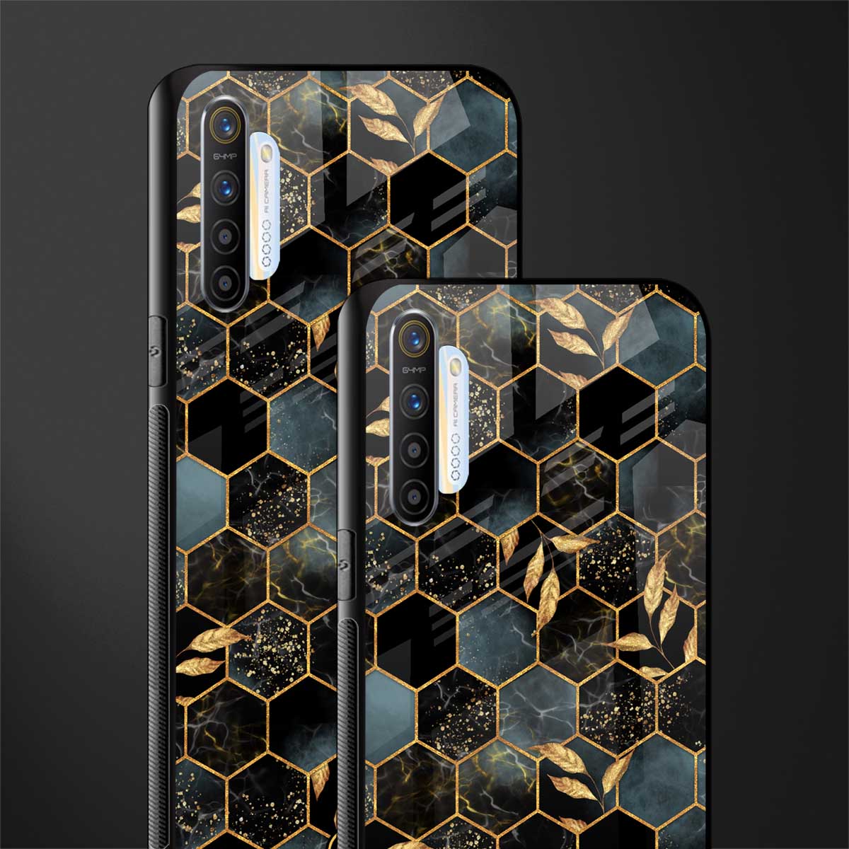 black blue tile marble glass case for realme xt image-2