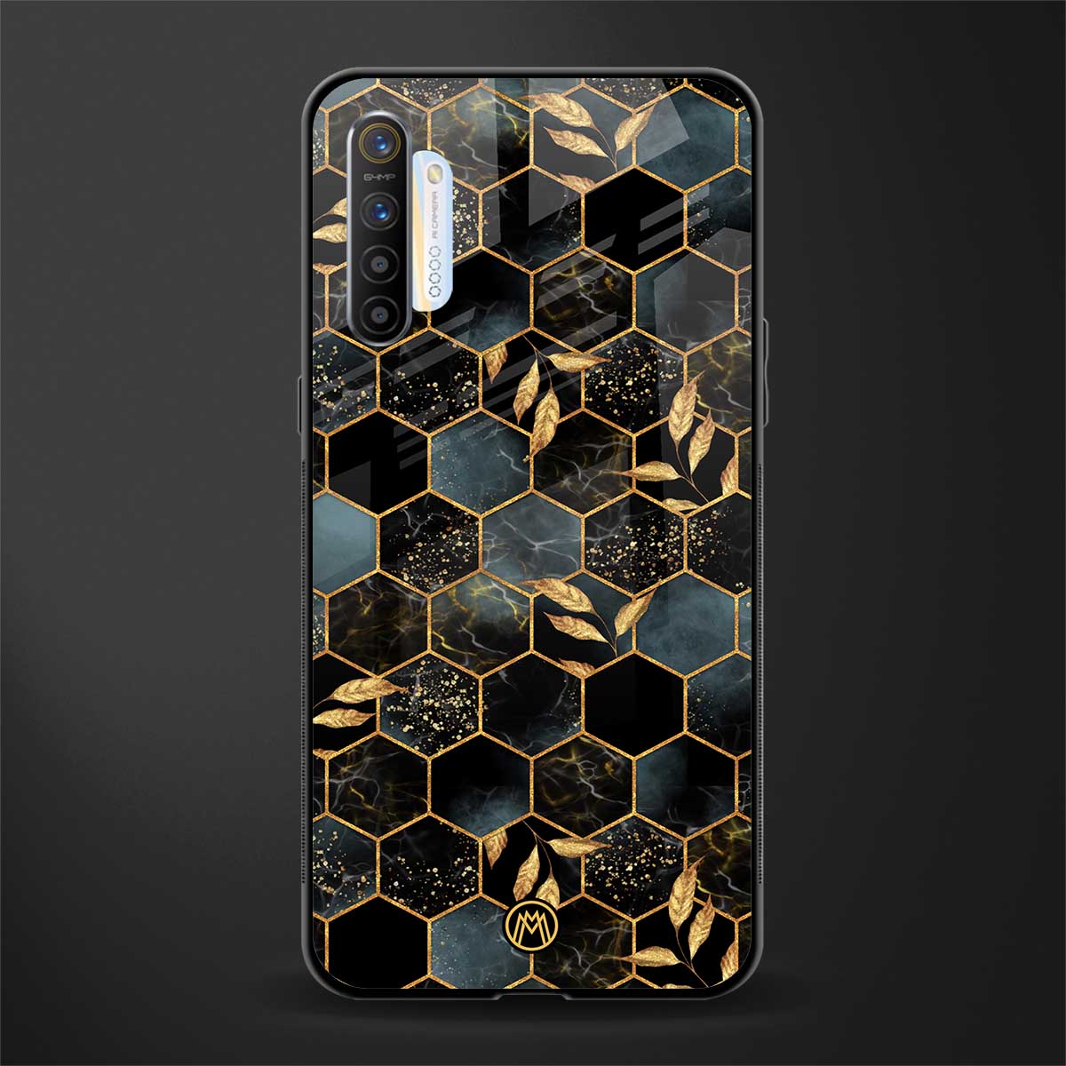 black blue tile marble glass case for realme xt image