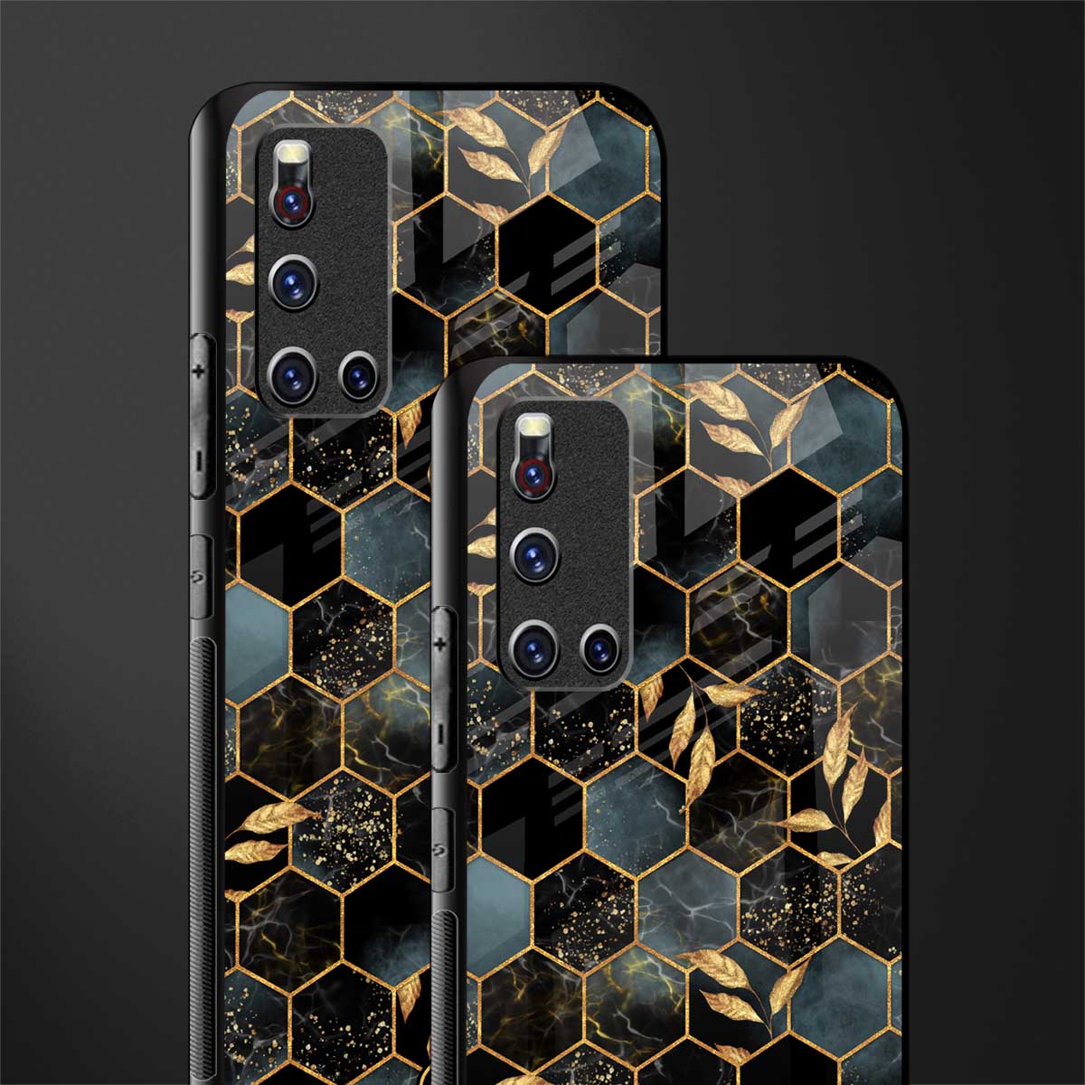 black blue tile marble glass case for vivo v19 image-2