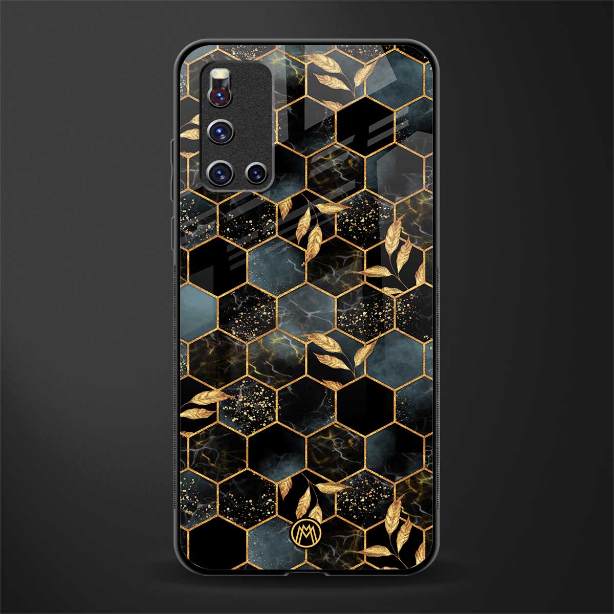 black blue tile marble glass case for vivo v19 image