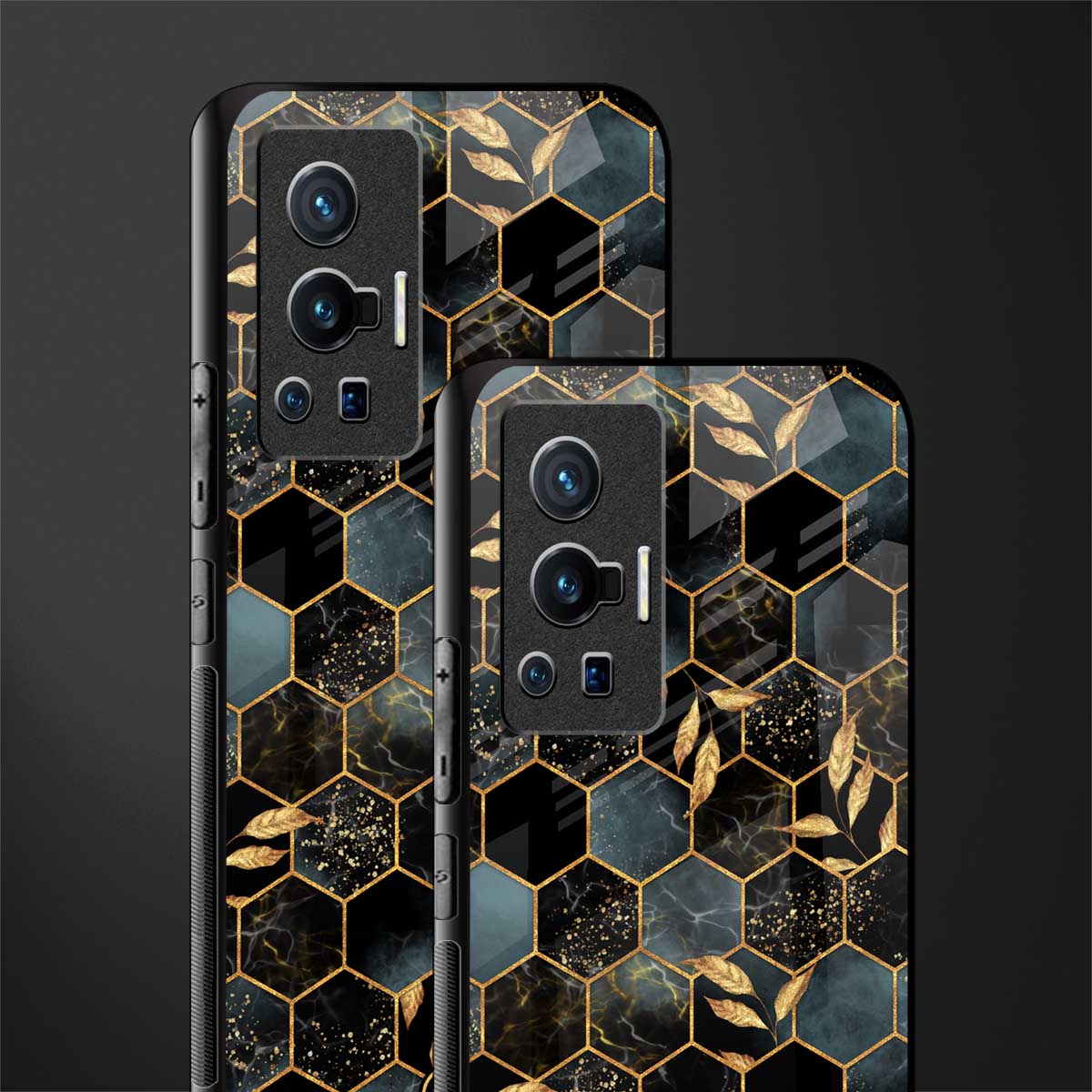 black blue tile marble glass case for vivo x70 pro image-2