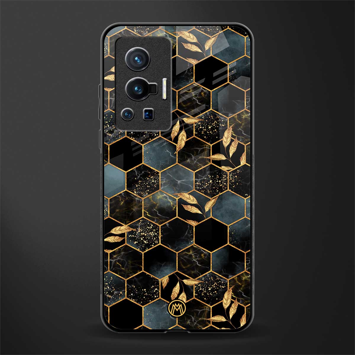 black blue tile marble glass case for vivo x70 pro image