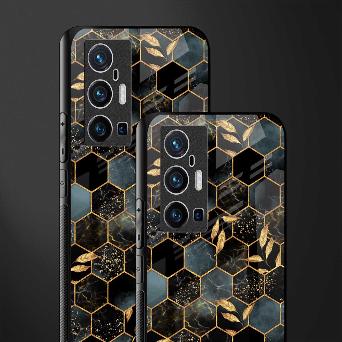 black blue tile marble glass case for vivo x70 pro plus image-2