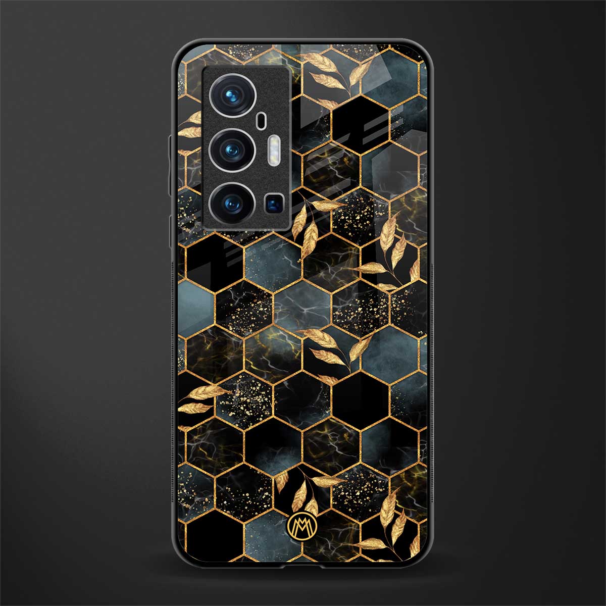 black blue tile marble glass case for vivo x70 pro plus image
