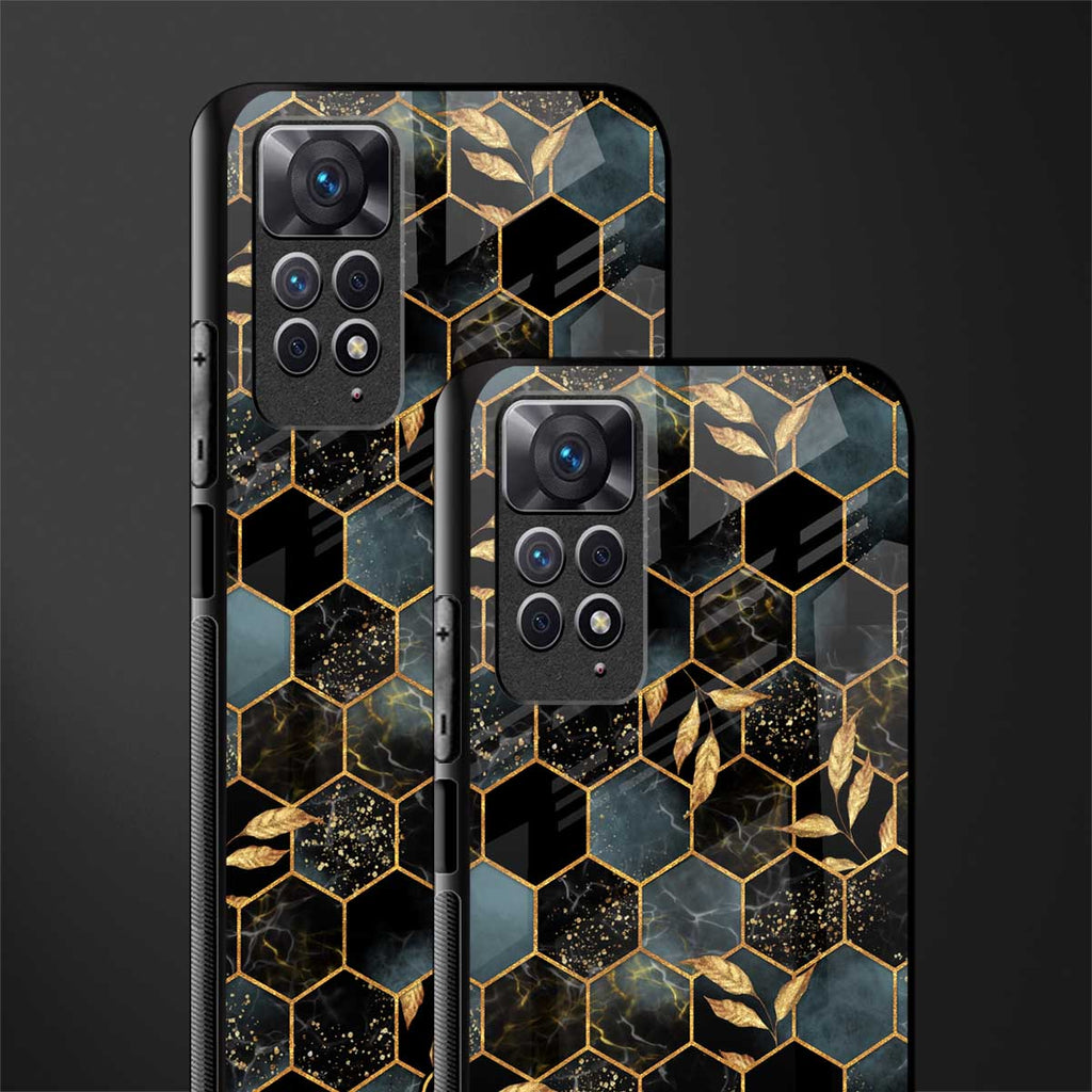 black blue tile marble glass case for redmi note 11 image-2