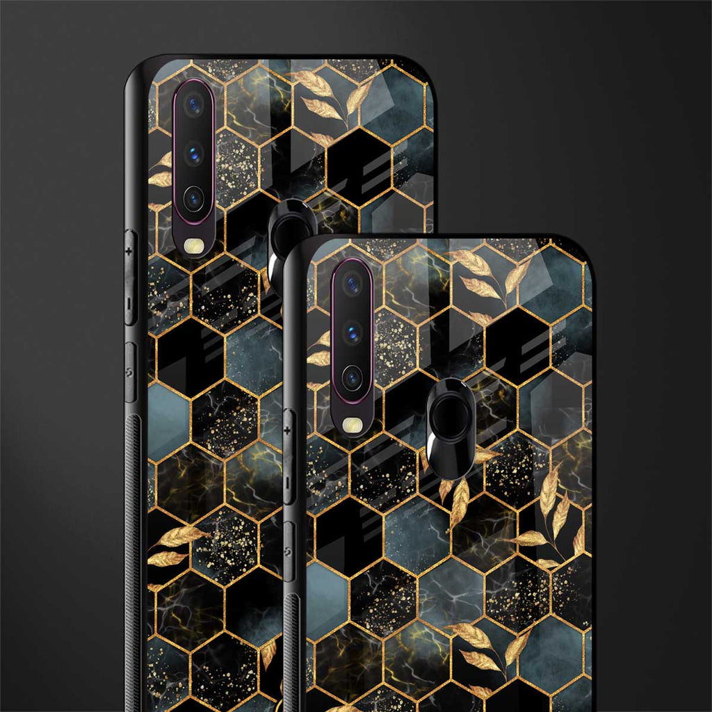 black blue tile marble glass case for vivo y12 image-2