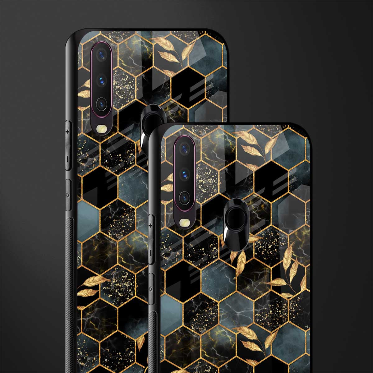 black blue tile marble glass case for vivo y17 image-2