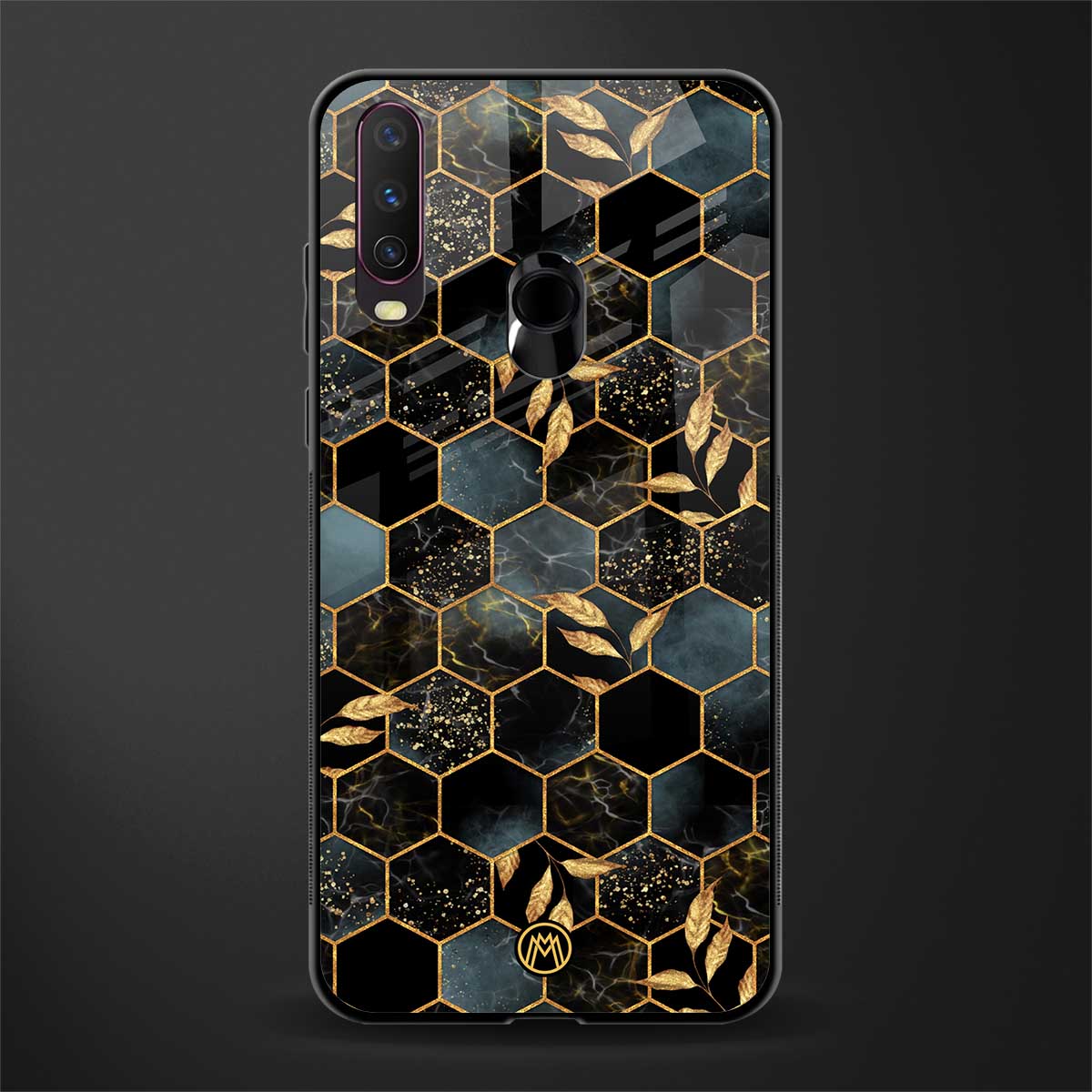 black blue tile marble glass case for vivo y12 image