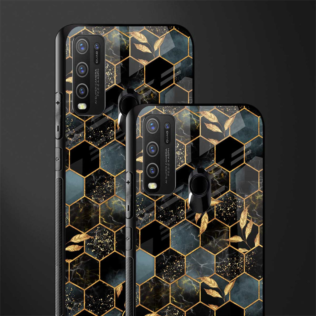 black blue tile marble glass case for vivo y50 image-2