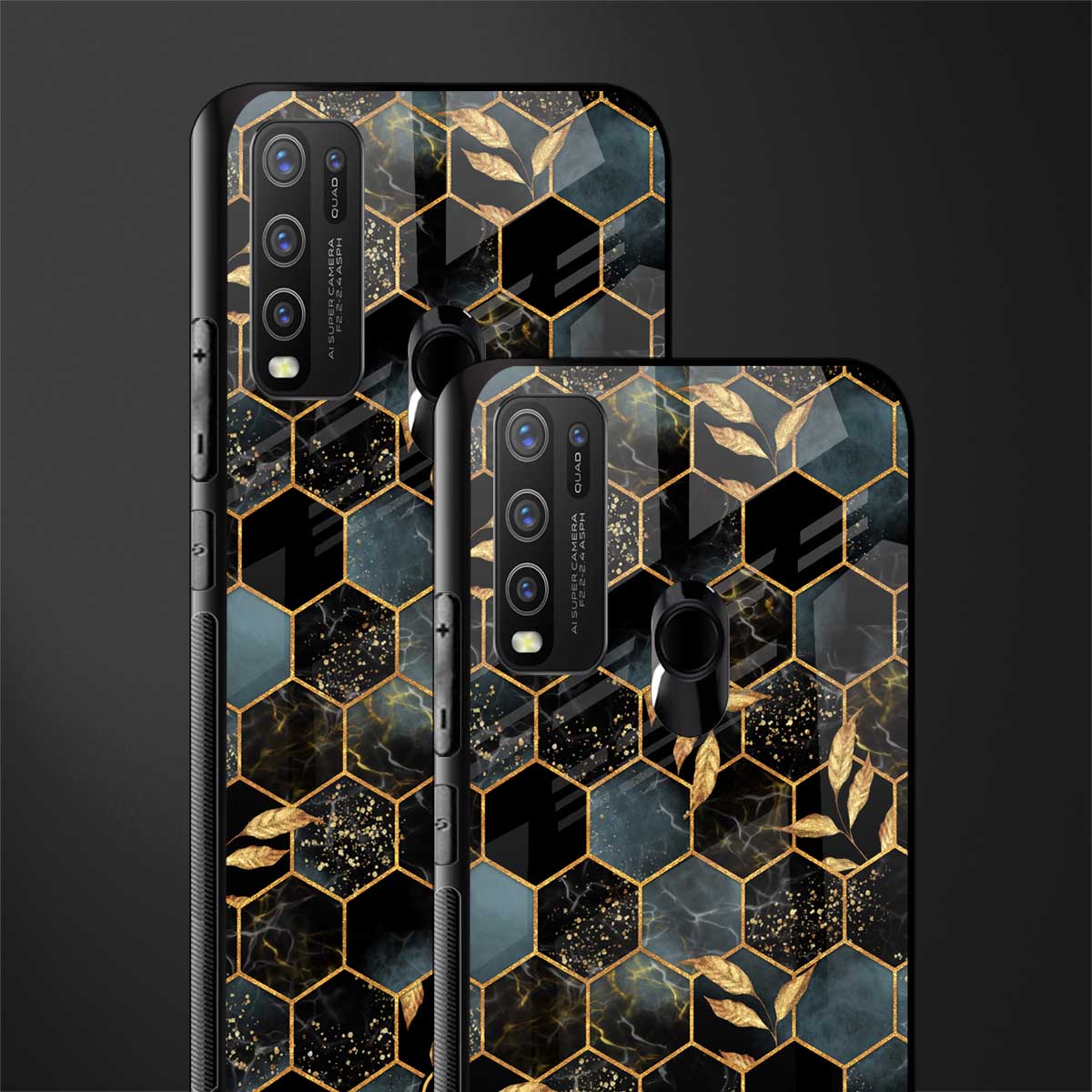 black blue tile marble glass case for vivo y50 image-2