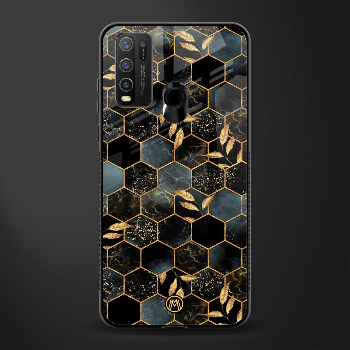 black blue tile marble glass case for vivo y50 image