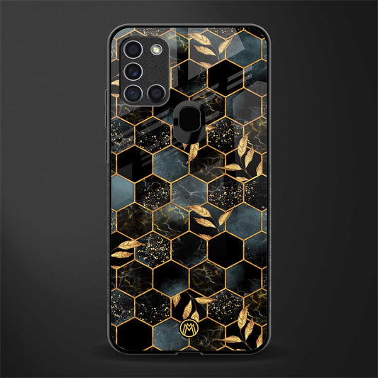 black blue tile marble glass case for samsung galaxy a21s image