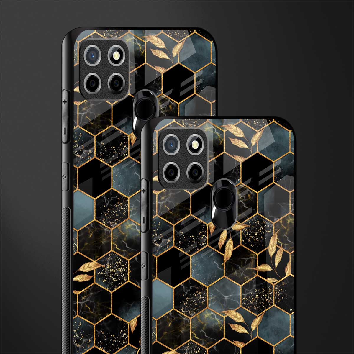 black blue tile marble glass case for realme narzo 30a image-2