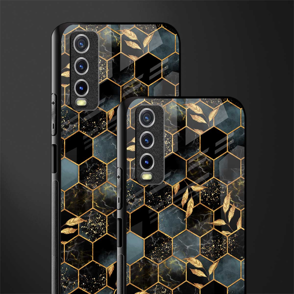 black blue tile marble glass case for vivo y12s image-2