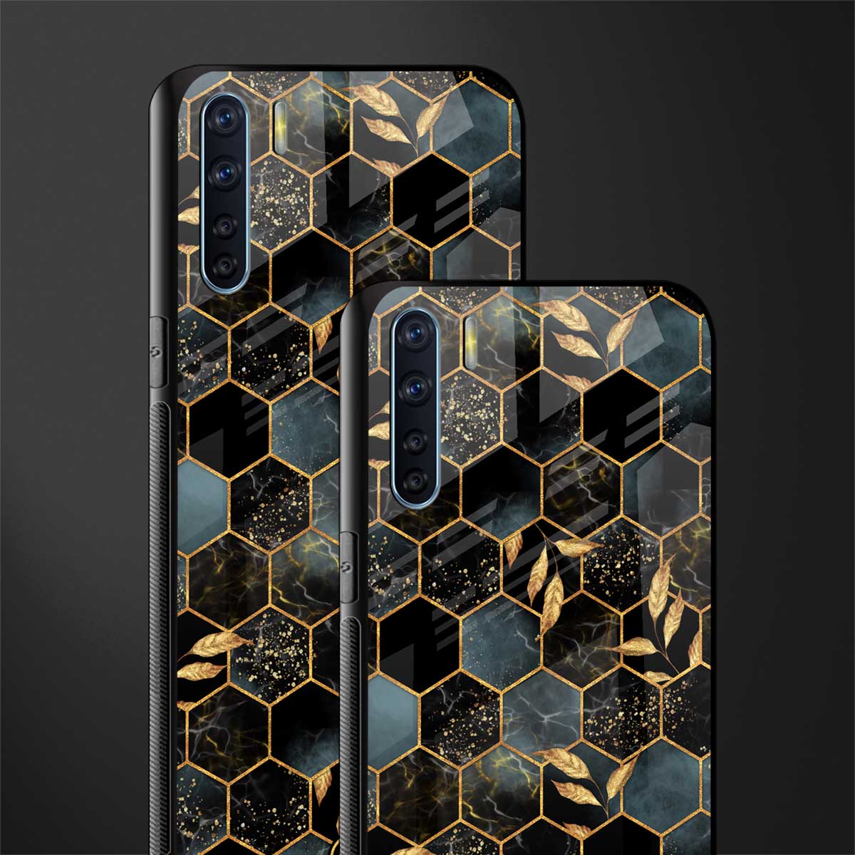 black blue tile marble glass case for oppo f15 image-2