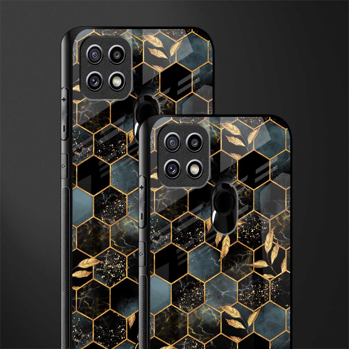 black blue tile marble glass case for oppo a15s image-2