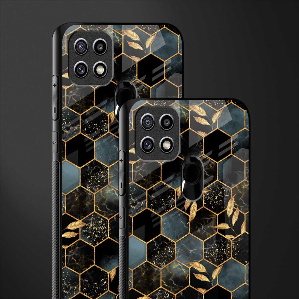 black blue tile marble glass case for oppo a15 image-2